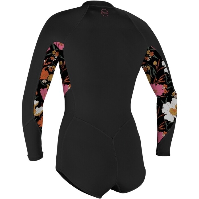 2024 O'Neill Womens Bahia 2/1mm Long Sleeve Front Zip Shorty Wetsuit 5363 - Black / BlueMchen